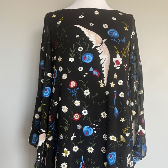 ALICE OLIVIA Eleonora Poet Flare Embroidered Birds Floral Cocktail Tunic Dress S - Picture 7 of 16